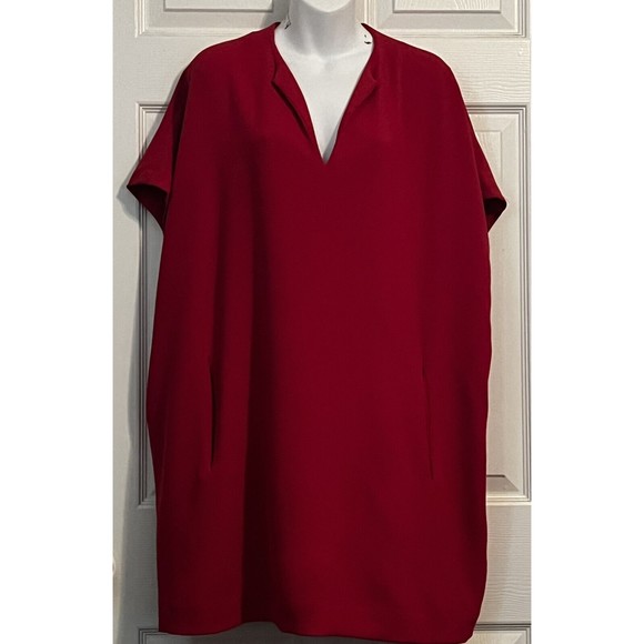 Diane von Furstenberg DVF Squaretan Cocoon Tunic Dress Berry Red Crepe - Picture 2 of 11